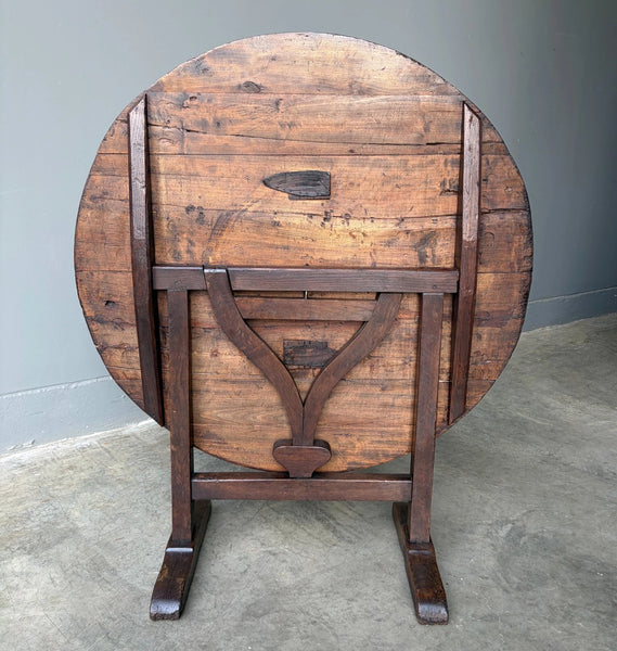 Antique French Solid Oak and Pine Rustic Wood Wine Tasting Table with Tilt Top