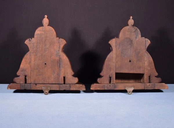 Pair of Large French Antique Lion Wall Sconces/Shelves in Solid Oak and Chestnut