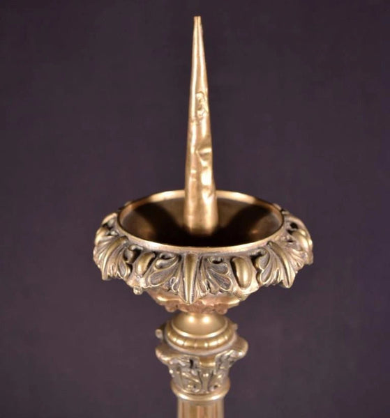 27" Antique Bronze Renaissance Revival Church Candlestick Candelabra w/Jesus