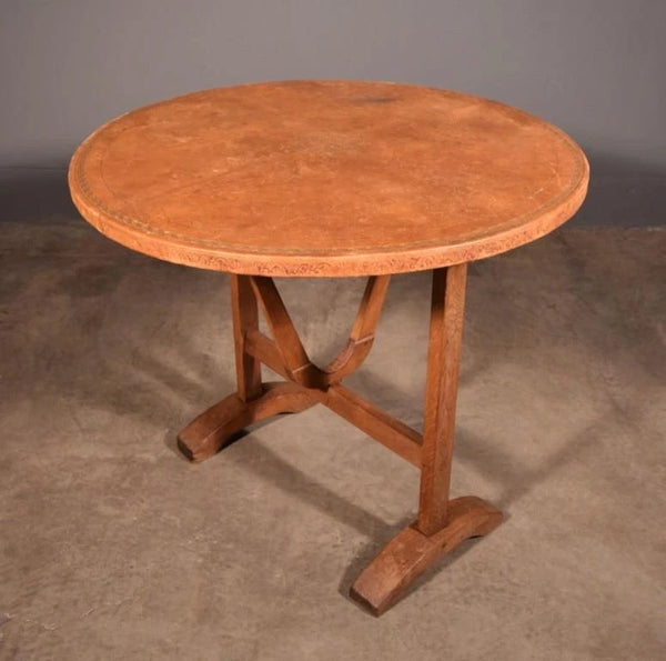 Antique French Solid Oak and Ash Wood Wine Tasting Table with Tilt Leather Top