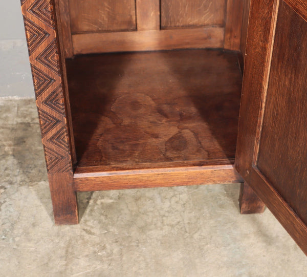 50" Tall Pair of Vintage French Solid Oak Wood Highly Carved Gothic Cabinets