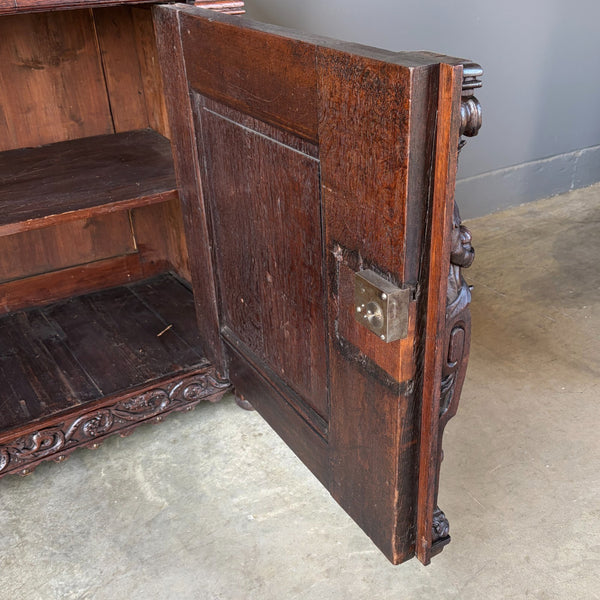 1700's Antique French Renaissance Sideboard in Solid Wood Oak Highly Carved
