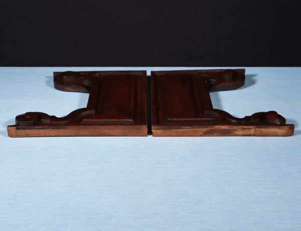 Pair of 11" Tall French Antique Carved Solid Oak Wood Brackets Trim Pieces