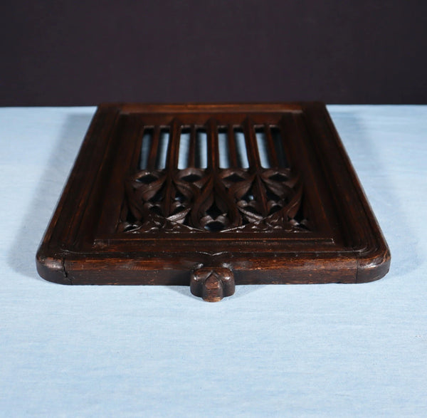 French Antique Gothic Revival Panel in Solid Oak Wood Salvage Early 1900's