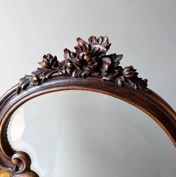 61" Tall Antique French Louis XV Rococo Tri-Fold Screen with Beveled Glass