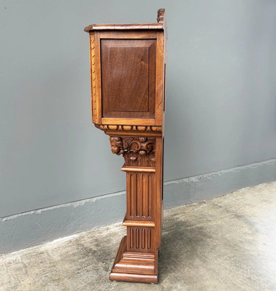 Antique French Donation Box Christianity with Angel Carvings in Solid Mahogany