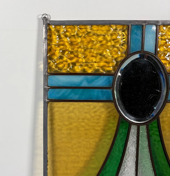 18" Tall Antique French Stained Glass Panel with Leaded Glass, Window, Hanging