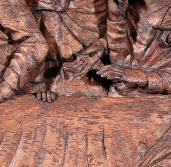 Large Vintage Highly Carved Panel of Jesus and 12 Disciples "The Last Supper"