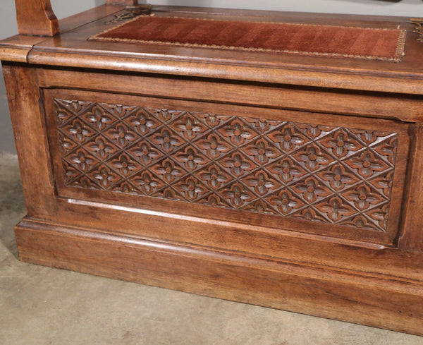 Antique French Gothic Revival Walnut Wood Bench/Settee/Chair Highly Carved