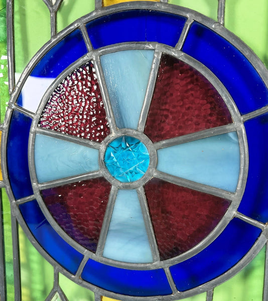 28" Tall French Antique Religious Stained/Leaded Glass Panel from a Church