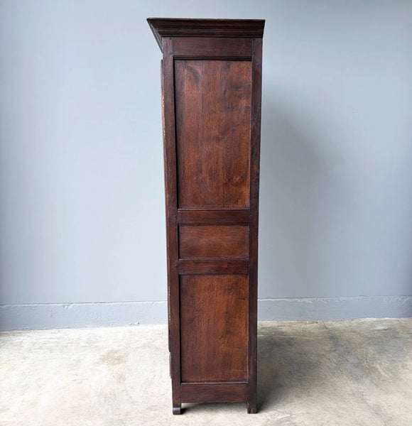 71" Tall French Antique Breton Cabinet in Solid Chestnut Wood w/Carved Figures
