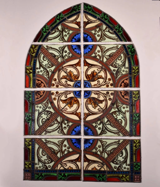 59" Tall Impressive Antique French Stained Glass Church Window Early 1800's