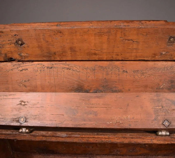 Large Antique French Chest/Trunk in Solid Pine Wood With Iron Straps 1800's