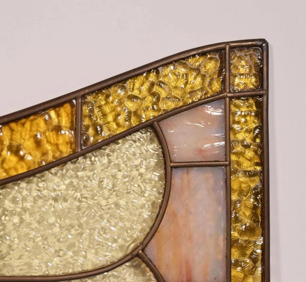 Pair of Vintage French Art Deco Stained Glass Panels with Copper Frames