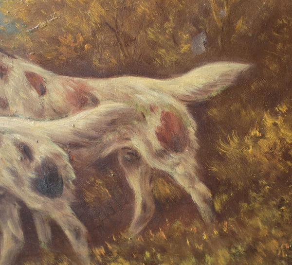 Antique Oil on Panel Painting of Two Hunting Dogs by P. Schouten (1860-1922)
