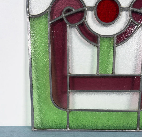 18" Tall Antique French Stained Glass Panel with Leaded Glass, Window, Hanging