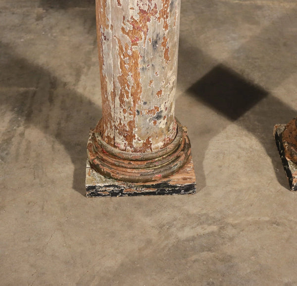 Antique French Solid Oak Highly Carved Corinthian Fireplace Side Pillars Rustic