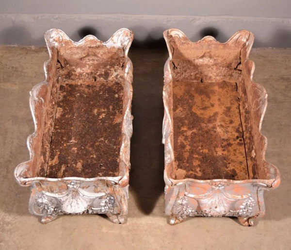 XL Pair of French Antique Cast Iron Louis XV Style Planters/Flower Pots Garden