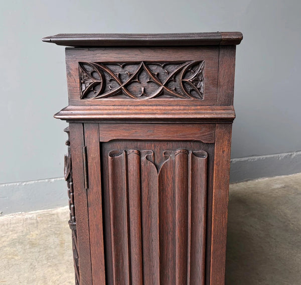 Antique French Gothic Revival Cabinet/Console/Sideboard, Highly Carved Oak