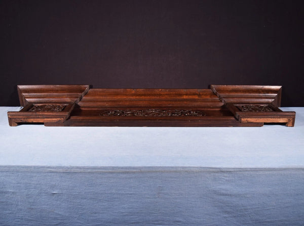 58" Wide Large Antique French Solid Oak Wood Panel/Crest Pediment w/Carvings