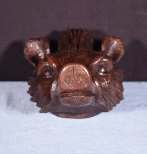 Large 10" Antique Decorative Carved French Hunting Boar's Head in Solid Walnut
