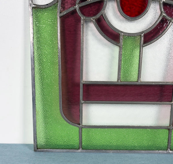 18" Tall Antique French Stained Glass Panel with Leaded Glass, Window, Hanging