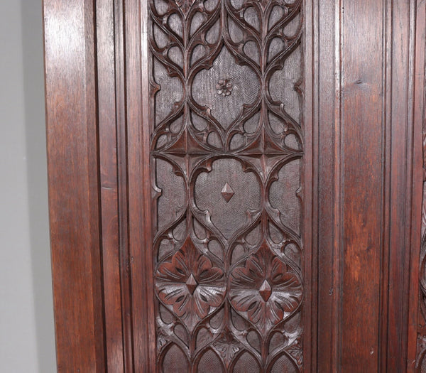 72" Tall Antique French Gothic Revival Oak Wood Bench/Settee/Chair Highly Carved