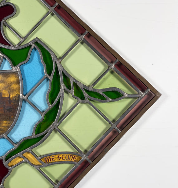31" Tall Vintage Belgian/Flanders Stained/Leaded Glass Panel of Bruges Belgium