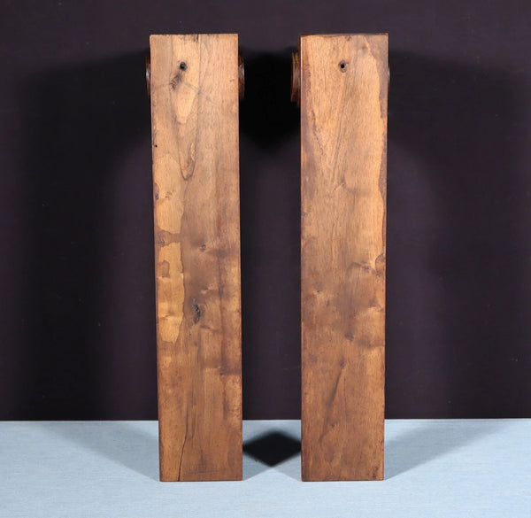 16" Pair of French Antique Solid Walnut Wood Highly Carved Posts with Flowers