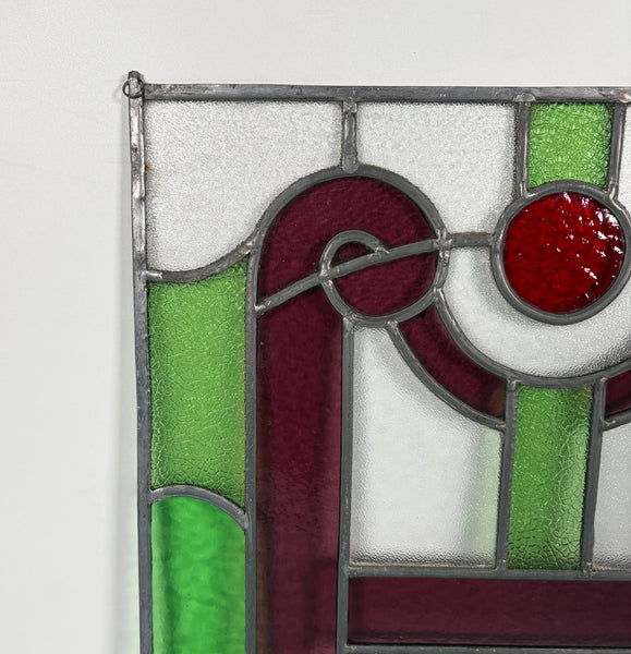 18" Tall Antique French Stained Glass Panel with Leaded Glass, Window, Hanging