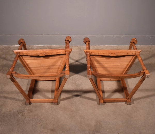Pair of Antique Renaissance Revival Arm Chairs Solid Walnut Hand Carved Jesters
