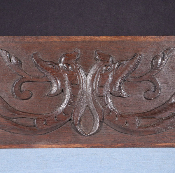 59" Wide Large Antique French Solid Oak Wood Panel/Crest Pediment w/Carvings