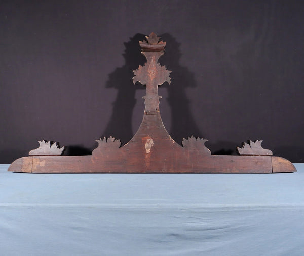 66" Wide Antique French Gothic Revival Crest/Pediment in Solid Walnut & Oak Wood