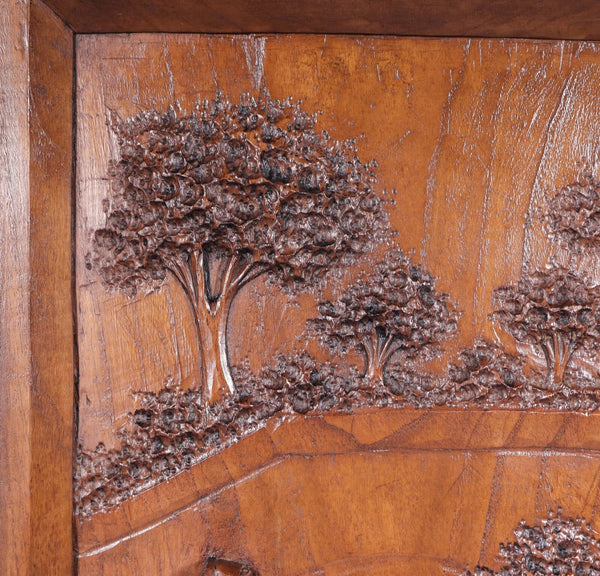 25" Tall Antique French Highly Carved Breton Panel in Solid Chestnut Wood