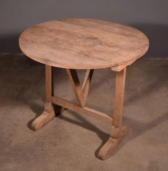 Antique French Solid Oak Rustic Wood Wine Tasting Table Tilt Top