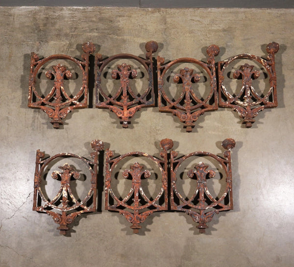 Set of 7 Matching 23" Tall French Cast Iron Panels/Fence Ornament "Fleur De Lis"