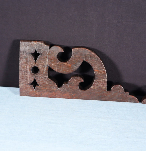 Pair of 12" Wide French Antique Solid Oak Wood Brackets Trim Pieces