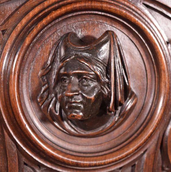 Large Antique French Gothic Revival Cabinet Highly Carved in Walnut Wood