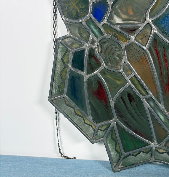 16" Tall Vintage Belgian Stained/Leaded Glass Panel of a Saint Healing the Blind