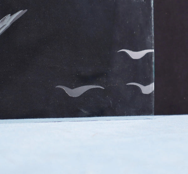 18" Tall Pair of Antique French Etched Glass Windows Frosted Glass with Birds