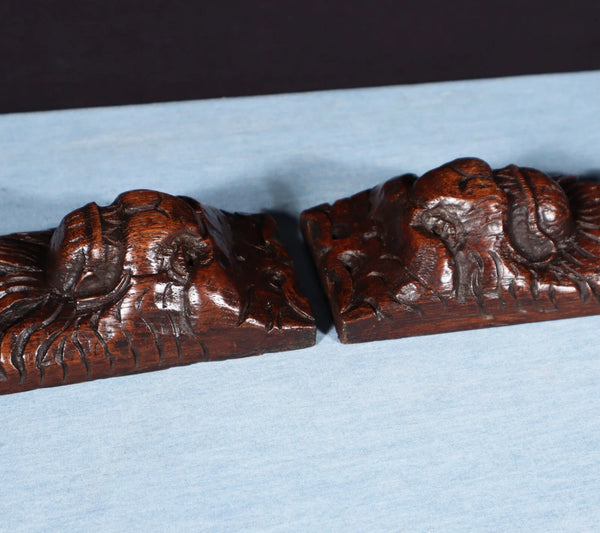 Pair of 8" French Antique Highly Carved Lion Corbels/Trim/Brackets Solid Oak