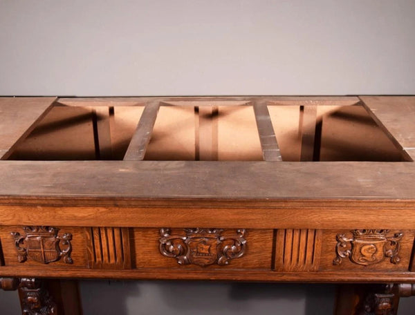 82" Large Vintage Renaissance Revival Oak Fireplace Surround/Mantel w/Figures
