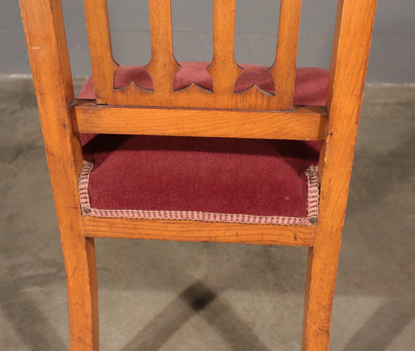 Antique French Gothic Revival Solid Oak Upholstered Prayer Chair (Prie Dieu)