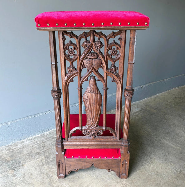 Antique French Solid Oak Wood Church Prie Dieu/Kneeler Christian Highly Carved
