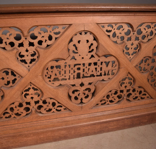 Pair of 59" Long Antique Gothic Revival Oak Wood Prayer Rails With Storage