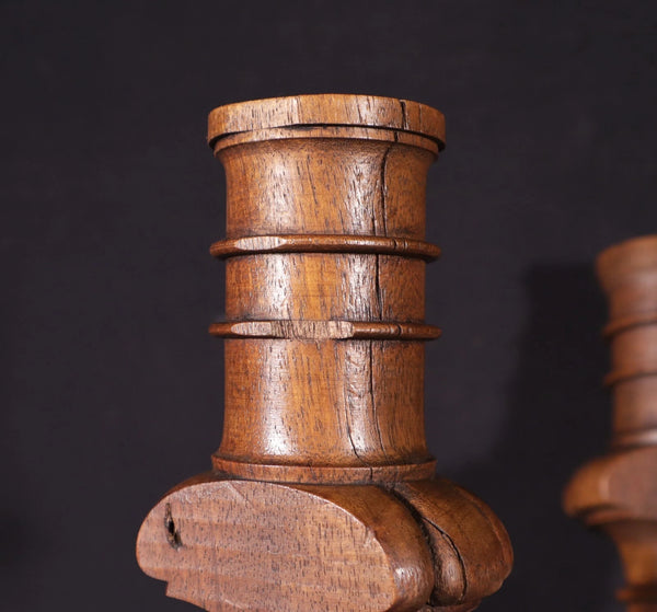 24" Tall Set of Four French Antique Solid Walnut Wood Posts/Pillars