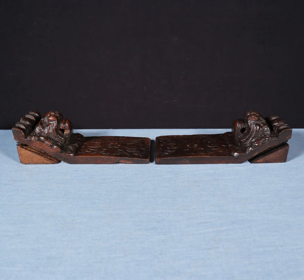Pair of 8" French Antique Highly Carved Lion Corbels/Trim/Brackets Solid Oak