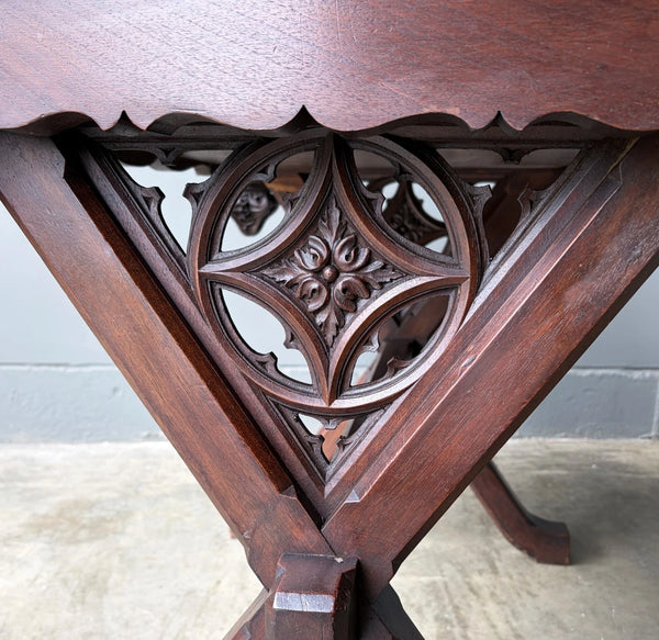 Antique French Gothic Desk/Library Table in Chestnut/Walnut Wood with Drawer