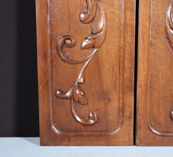 Pair of French Antique Solid Walnut Highly Carved Panels with Intricate Designs