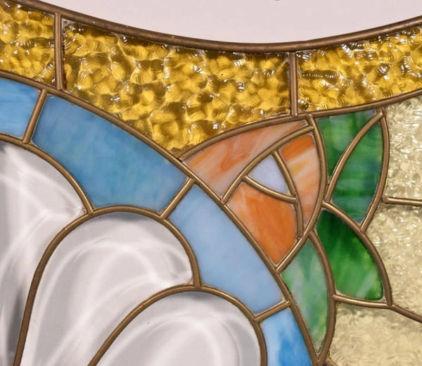 Pair of Vintage French Art Deco Stained Glass Panels with Copper Frames